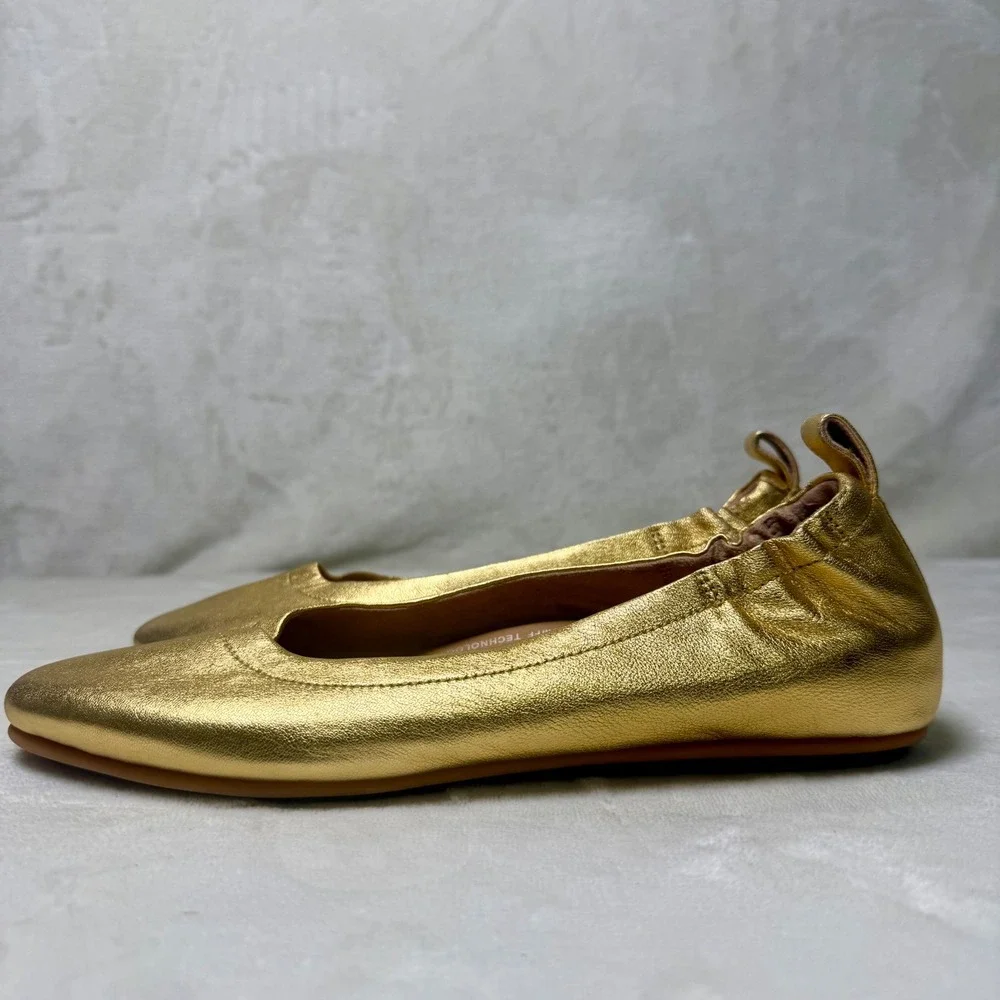 FitFlop Allegro Ballet Flats Gold Metallic Leather Comfort Shoes Slip On Size 8